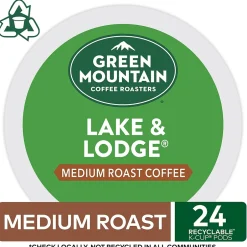Keurig K-Cups<Green Mountain Lake & Lodge Coffee, Medium Roast, 0.31 oz. Keurig® K-Cup® Pods, 24/Box (6523)