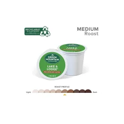 Keurig K-Cups<Green Mountain Lake & Lodge Coffee, Medium Roast, 0.31 oz. Keurig® K-Cup® Pods, 24/Box (6523)