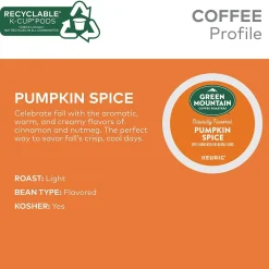 Keurig K-Cups<Green Mountain Pumpkin Spice Coffee, Keurig® K-Cup® Pod, Light Roast, 96/Carton (6758)