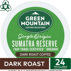 Keurig K-Cups<Green Mountain Sumatra Reserve Coffee, Dark Roast, 0.40 oz. Keurig® K-Cup® Pods, 24/Box (4060)