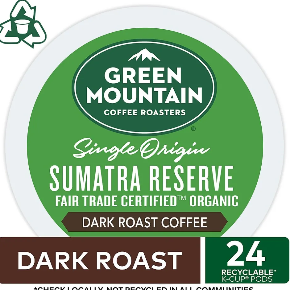 Keurig K-Cups<Green Mountain Sumatra Reserve Coffee, Dark Roast, 0.40 oz. Keurig® K-Cup® Pods, 24/Box (4060)