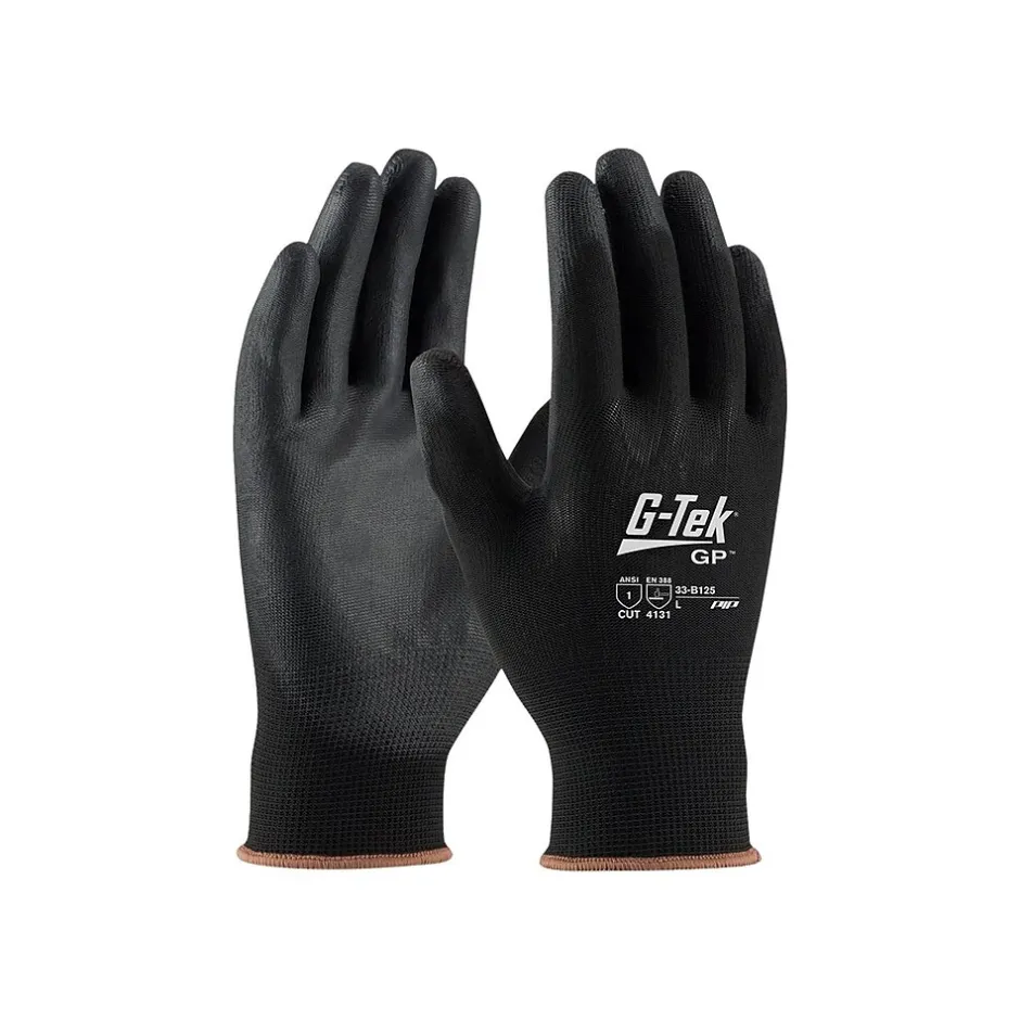 Work Gloves<G-Tek 33-B125 Polyurethane Coated Nylon Gloves, Medium, 13 Gauge, Black, 12 Pairs (33-B125/M)