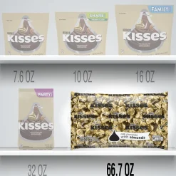 Chocolate<KISSES HERSHEY'S Gold Foil Milk Chocolate with Almonds Pieces, 66.7 oz., 400/Bag (HEC62083)