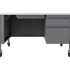Outlet Teacher's 48"W Mobile Single-Pedestal Teacher's Desk, Platinum/White (22647) Computer Desks