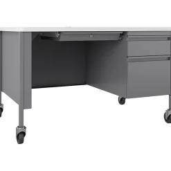 Outlet Teacher's 48"W Mobile Single-Pedestal Teacher's Desk, Platinum/White (22647) Computer Desks