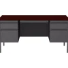 Sale 60"W Double-Pedestal Computer Desk, Charcoal/Mahogany (20102) Computer Desks