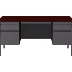 Sale 60"W Double-Pedestal Computer Desk, Charcoal/Mahogany (20102) Computer Desks