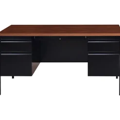 Sale 60"W Double-Pedestal Computer Desk, Black/Walnut (20101) Corner Desks