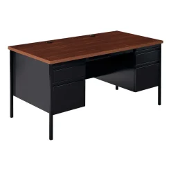 Sale 60"W Double-Pedestal Computer Desk, Black/Walnut (20101) Corner Desks