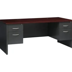 Hot 72"W Double-Pedestal Desk, Charcoal/Mahogany (20532) Computer Desks