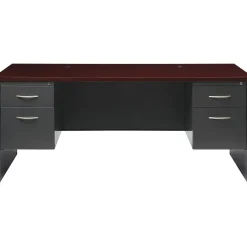 Hot 72"W Double-Pedestal Desk, Charcoal/Mahogany (20532) Computer Desks