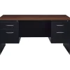 Clearance 60"W Double-Pedestal Desk, Black/Walnut (20533) Computer Desks