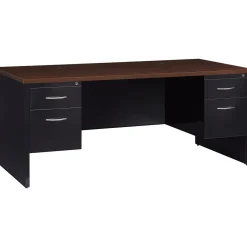 Discount 72"W Double-Pedestal Desk, Black/Walnut (20531) Computer Desks