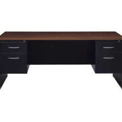 Discount 72"W Double-Pedestal Desk, Black/Walnut (20531) Computer Desks