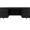 Best 60"W Double-Pedestal Teacher's Desk, Black/Walnut (22644) Computer Desks