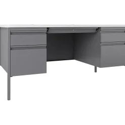 Hot 60"W Double-Pedestal Teacher's Desk, Platinum/White (22645) Computer Desks