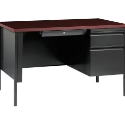 Sale 48"W Single-Pedestal Desk, Charcoal/Mahogany (20093) Computer Desks