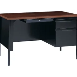 New 48"W Single-Pedestal Desk, Black/Walnut (20092) Computer Desks