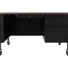 New 48"W Single-Pedestal Mobile Teacher's Desk, Black/Walnut (22646) Computer Desks