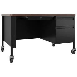 New 48"W Single-Pedestal Mobile Teacher's Desk, Black/Walnut (22646) Computer Desks