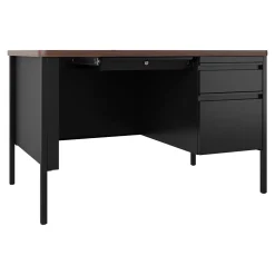 Best 48"W Single-Pedestal Teacher's Desk, Black/Walnut (22642) Computer Desks