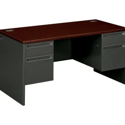 Outlet 38000 60" Double Pedestal Desk, Mahogany/Charcoal (H38155NS) Computer Desks