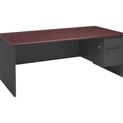 Clearance ® 38000 Series 72'' Right Pedestal Desk, Mahogany/Charcoal (H38293RNS) Computer Desks