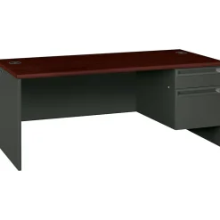 Clearance ® 38000 Series 72'' Right Pedestal Desk, Mahogany/Charcoal (H38293RNS) Computer Desks