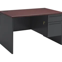 38000 Series Freestanding Right Single Pedestal Desk, Mahogany/Charcoal, 29 1/2"H x 48"W x 30"D Computer Desks