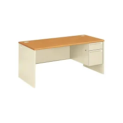Outlet 38000 Series "L" Workstation Right Pedestal Desk, Harvest Oak/Putty (38291RCL) Computer Desks