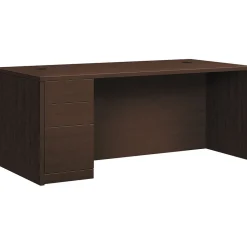 10500 Series Left Pedestal Desk, 2 Box/1 File Drawer, 72"W, Mocha Finish Computer Desks