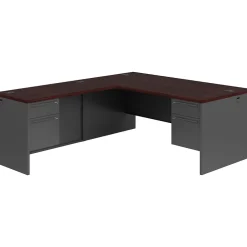 Outlet 38000 Series L-Shaped Office Desk, Mahogany/Charcoal (38LR7284NS) L-Desks