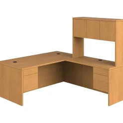Clearance 10500 Series L-Shaped Office Desk w/ Hutch, 72"W, Harvest L-Desks