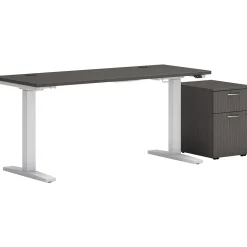 Online Mod 60"W Adjustable Standing Desk with Mobile Storage, Slate Teak (HLPLRW6024CHATBFSL1) Standing Desks