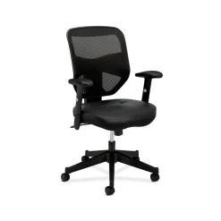 Hot Prominent Mesh High-Back Task Chair, Adjustable Arms, Black SofThread Leather Seat (BSXVL531SB11) Office Chairs