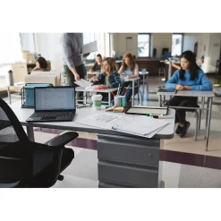SmartLink 60" D-Shape Value Teacher Station Desk, Silver Mesh/Platinum (HLTV2460T-3.B9.K.T1) Office Desks