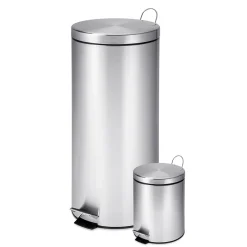 Honey-Can-Do Honey Can Do Stainless Steel Step Trash Cans with Lid, Silver, 7.92 & 0.8 Gallon (TRS-01886)