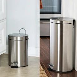 Honey-Can-Do Honey Can Do Stainless Steel Step Trash Cans with Lid, Silver, 7.92 & 0.8 Gallon (TRS-01886)