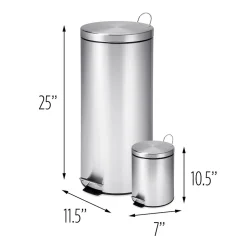 Honey-Can-Do Honey Can Do Stainless Steel Step Trash Cans with Lid, Silver, 7.92 & 0.8 Gallon (TRS-01886)