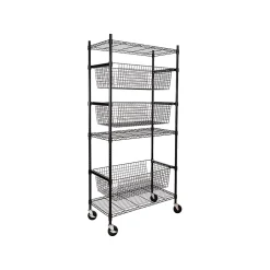 3-Shelf Steel Shelving Unit, 73.6" x 35.6" x 17.9", Black (SHF-09977) Shelving
