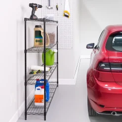 Online 4-Tier Slim Profile Wide Shelving Unit, Black (SHF-10003) Shelving