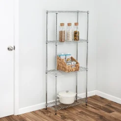 Hot 4-Tier Slim Profile Shelving Unit, Chrome (SHF-10022) Shelving