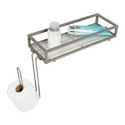 Honey-Can-Do Toilet Paper Holder with Over-the-Toilet Storage Tray, Satin Nickel (BTH-08461)