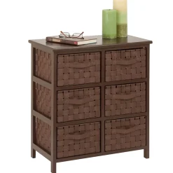 Hot Woven Strap 6 Drawer Storage Chest with Wooden Frame, Java Brown (TBL-03758) Storage Cabinets
