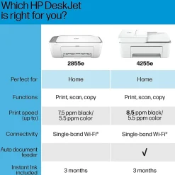 Color Printers<HP DeskJet 2855e Wireless All-in-One Color Inkjet Printer, Scanner, Copier, Best for Home, 3 Months of Ink Included (588S5A)