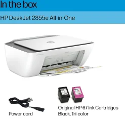 Color Printers<HP DeskJet 2855e Wireless All-in-One Color Inkjet Printer, Scanner, Copier, Best for Home, 3 Months of Ink Included (588S5A)