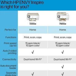 Color Printers<HP Envy Inspire ENVY 7955e Wireless Color Inkjet Printer, All-In-One, Print, Scan, Copy (1W2Y8A#B1H)