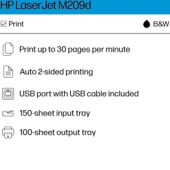 Black & White Printers<HP LaserJet M209d Black & White Laser Printer, Automatic 2-Sided Printing, USB cable included, Best for Home Office (8J9L0F)