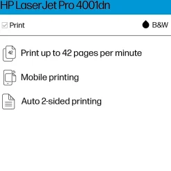 Black & White Printers<HP LaserJet Pro 4001dn Wired Black & White Laser Printer, Single Function Print, 2-Sided Printing, Best for Office (2Z600F)