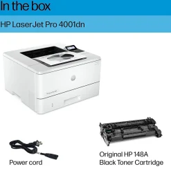 Black & White Printers<HP LaserJet Pro 4001dn Wired Black & White Laser Printer, Single Function Print, 2-Sided Printing, Best for Office (2Z600F)